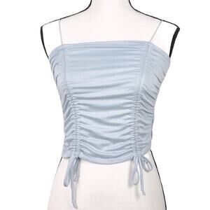 Heart & Hips Baby Blue Adjustable Shirred Spaghetti Strap Crop Top - Small